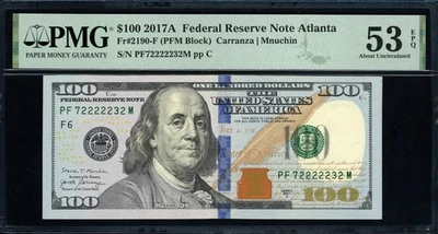 Fr. 2188-F (PFM Block) 2017A $100 Atlanta Note *Six of a Kind* PMG AU 53 EPQ - Image 1 of 2