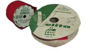 Christmas Holiday Red Velvet Ribbon Vintage Lot Of 2 Different Sizes.  - Picture 1 of 5