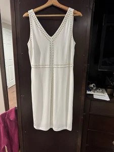 Philosophy Etuikleid weiß gold Nieten Stretch Jersey knielang Gr. S - Bild 1 von 3