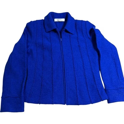 Chaqueta Mainbocher 100% Lana Azul Cierre Cremallera Completa Sin Bolsillos Talla Mediana Hervida Foto 1 de 4