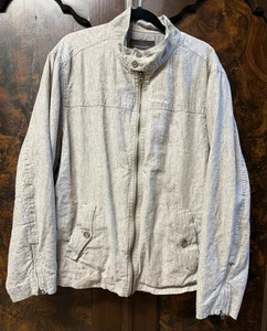 BANANA REPUBLIC Jacket Men Sz XXL Short Full Zip Gray Linen/Cotton Cuff Zippers - Picture 1 of 14