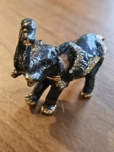 Vintage Elephant Trinket Box Grey Enameled Jeweled CrystalsWeighted 4" - Picture 1 of 9