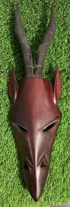 Hand Carved Wood Gazelle Mask Wall Art Decor 19” Made In Kenya - Picture 1 of 7