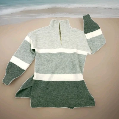 LOFT Mujer XS Suéter 1/4 Cremallera Gris Invierno Blanco Rayas Grandes Tejido Suave Informal  Foto 1 de 4