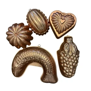 Juego de 5 moldes de cobre vintage para colgar en la pared - Imagen 1 de 3