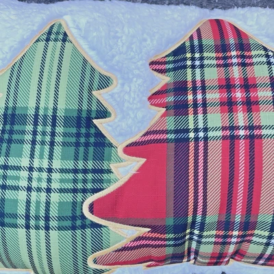 Christmas Pillow Trees Red Green Plaid 12 X 24 inches Brentwood Originals Fur - Image 1 of 4