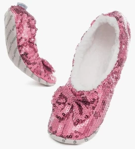 Snoozies Women's Ballerina Bling Metalic Rose Pink Sequin Slippers Medium (7-8) - Picture 1 of 8