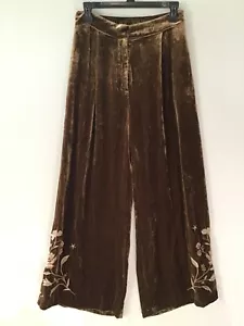 Johnny Was Angeles Green Velvet Embroidered Wide Leg Pants Small - Picture 1 of 3