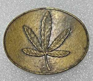 Vintage 1970’s Brass Plated Marijuana Leaf Belt Buckle 3" x 2.5" - Picture 1 of 7