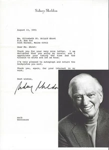 SIDNEY SHELDON TLS signierter Brief auf persönlichem Briefkopf - Bild 1 von 3