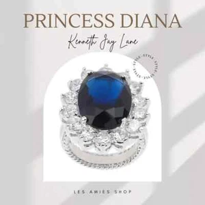 KENNTH J LANE PRINCESS DIANA SAPPHIRE CZ RING SIZE 7 SILVERTONE NEW - Picture 1 of 7
