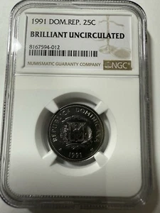 Dominican Republic Nickel Clad Steel 1991 25 Centavos NGC B/U *301 - Picture 1 of 2