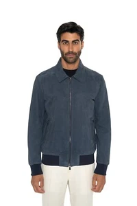$5800 ISAIA NAPOLI Slate Blue Bomber Jacket 100% Lambskin Leather 38 US / 48 EU - Picture 1 of 7