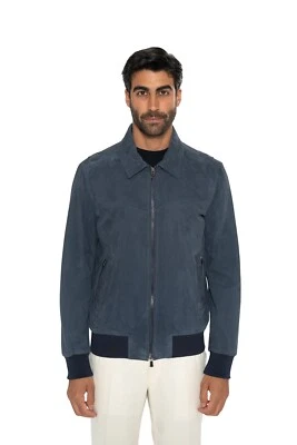 $5800 ISAIA NAPOLI Slate Blue Bomber Jacket 100% Lambskin Leather 38 US / 48 EU - Image 1 of 4