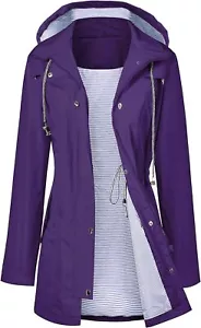 LOMON Raincoat Women Waterproof Long Hooded Trench Coats Lined Small, Purple - Picture 1 of 6