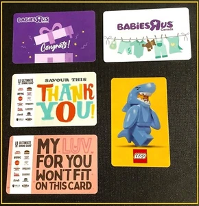 🇨🇦 CANADA LEGO / TOYSRUS / HARVEYS …… GIFT CARD — LOT OF 5 CARDS — NEW - Picture 1 of 2