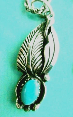 Navajo Turquoise & Sterling Silver Pendant w 18" Sterling Silver Rope Necklace - Image 1 of 4