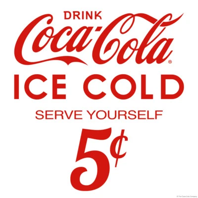 Drink Coca-Cola Ice Cold 5 Cents Cut Out Vinyl Sticker Set Officially Licensed - Image 1 of 4