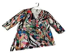 Peck & Peck Women’s XL 3/4 Sleeve Top Shirt Bright Colorful Art To Wear - Picture 1 of 12