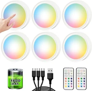 6PCS LED Puck Light Wireless Under Cabinet Lighting Kit Kitchen Counter Light US - Picture 1 of 7