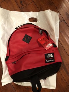 red leather supreme backpack