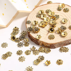 50pcs Flower Shape Antique Gold Loose Metal Bead Caps Spacer Beads Bulk Lot