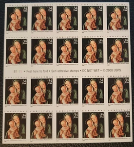 Scott #3536a 34¢ Christmas Madonna (Costa) Booklet of 20 Stamps - MNH P#B1111 - Picture 1 of 4