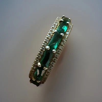 Anillo de esmeraldas baguette y circonita cúbica de 2 quilates creado en laboratorio talla 7,25 usado Foto 1 de 4