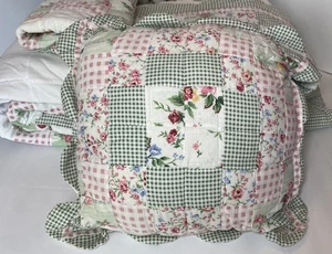 4pc Springs Shabby Chic COTTON PINK Green KING Floral Quilt STANDARD Shams Toss - Picture 1 of 15
