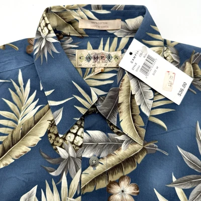 Campia Moda Hawaiian Short Sleeve Blue Floral Pineapple M Aloha Casual Beach NWT - Image 1 of 4