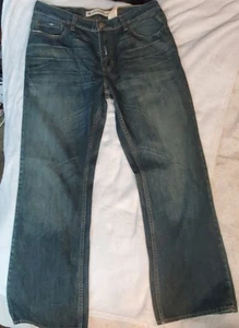 Gap Jeans Herren 35x32 Lo Rise Boot Fit Dunkelblau Waschung Reißverschluss Hosenschlitz Used-Saum - Bild 1 von 9