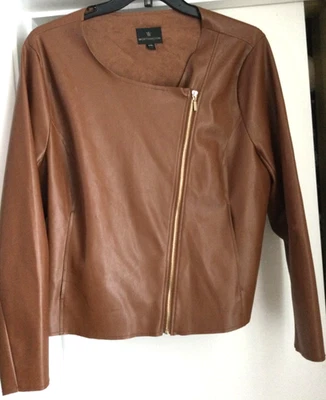 Worthington Womens Light Brown Faux Leather Jacket XXL Asymmetrical Front Zip - Image 1 of 4