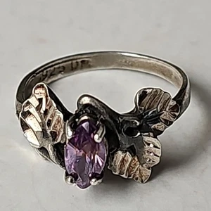 VTG Sterling Silver 925 Floral Amethyst Ring Sz 6.5 Leaves Possibly Plated? - Picture 1 of 10