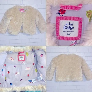 MINI BODEN $110 Ivory Faux Fur Coat Jacket Girls size 5-6 years EUC - Picture 1 of 12