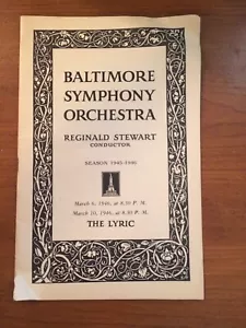 Programma Orchestra Sinfonica Baltimora~Wed 6 marzo 1946~The Lyric~Reginald Stewart - Foto 1 di 4