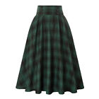 Women's Tartan Swing A-Line Skirt Check Plaid Long Maxi Skirt High Waist Dresses