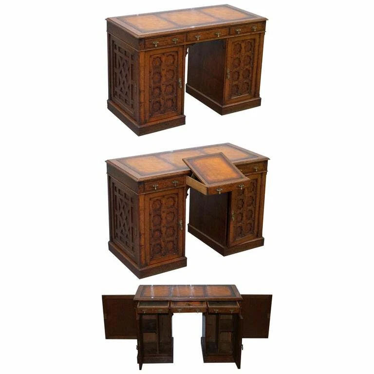 ESTANTERÍAS LATERALES ESCRITORIO RENACIMIENTO GÓTICO RESTAURADAS CAJÓN ESCRITURA PENDIENTE PUGIN BILLOWS Foto 1 de 4