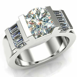 3+Ct Near White Round Moissanite Diamond Engagement Men's Ring 925 Silver Size 9