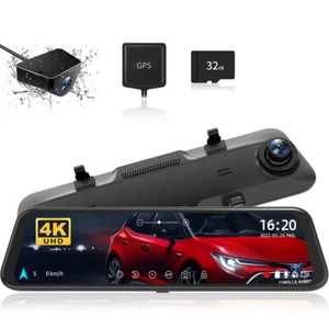 G850 WOLFBOX Dual Dash 4K12'' Mirror Dash Cam Parking Monitoring Cameras Free SD - Picture 1 of 7