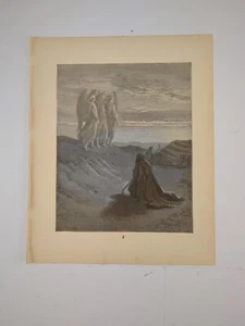 Biblia antigua Gustave Dore c1890 12x9" Abraham y 3 extraños p7 - Imagen 1 de 1