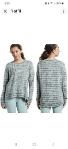 Athleta Coaster Luxe Pullover Sweatshirt Teal Gray Tie Dye Stripe Size MEDIUM - Picture 1 of 6