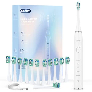 SEJOY Sonic Electric Toothbrush High Power 12 Brush Heads 5 Modes Rechargeable - Picture 1 of 72