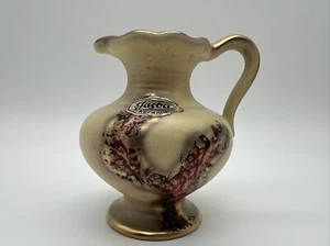 Jasba Keramik German Art Pottery Fat Lava Style Bud Vase Gold Handle 4” Sticker - Picture 1 of 7
