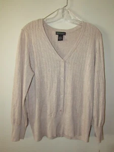 Women's 1X Tan Cardigan Sweater Pull Over Button NWT Open Knit Argyle DESIGN365 - Picture 1 of 10