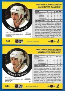 #644 ADRIEN PLAVSIC RC ERROR SHIFTED STATS + CORRECTED 1990-91 PRO SET CANUCKS - Picture 1 of 2