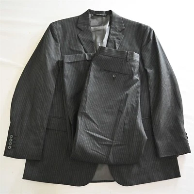 J Ferrar 44R 34x30 Gray Stripe 100% Wool Mens Jacket Pants Suit - Image 1 of 4