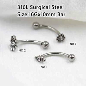 50Pcs/Lot Eyebrow/Lip Labret Piercing  Bar Tragus Curved Barbell 16g~1.2mmx10mm - Picture 1 of 5