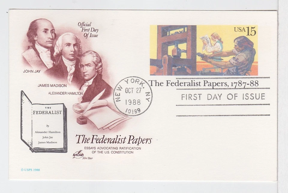 TurtlesTradingPost- Federalist Papers- Postal Card 1988 #UX126 FDC Artcraft - Image 1 of 1