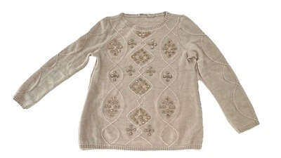 Soft Surroundings Narcissa Sparkle Sweater Beige Crochet Pullover Womens Medium - Image 1 of 4