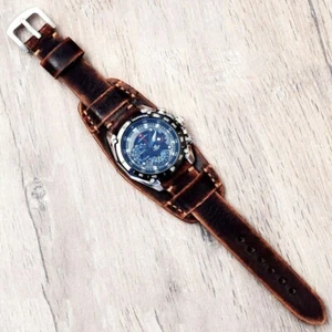 Correa de reloj de cuero 18-26mm hecho de mano bund strap militar cuff band - Imagen 1 de 8